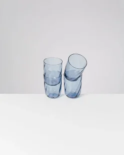 Calma - Set of 4 glass large swirl blue