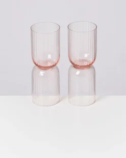 Joia - Set of 4 glass riffled pink opal