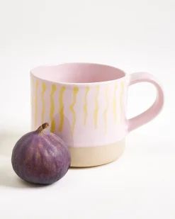 Nódoa - Large mug striped pink yellow Set of 4
