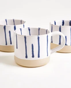 Nódoa - Large mug striped white blue Set of 6