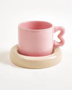 Seia Mug & Saucer Heart Pink Sand